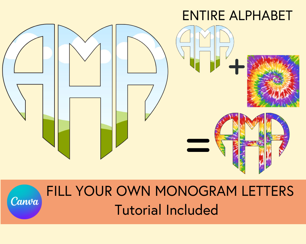 Fillable Canva Monogram Bundle, 6 Monograms - Digital Download