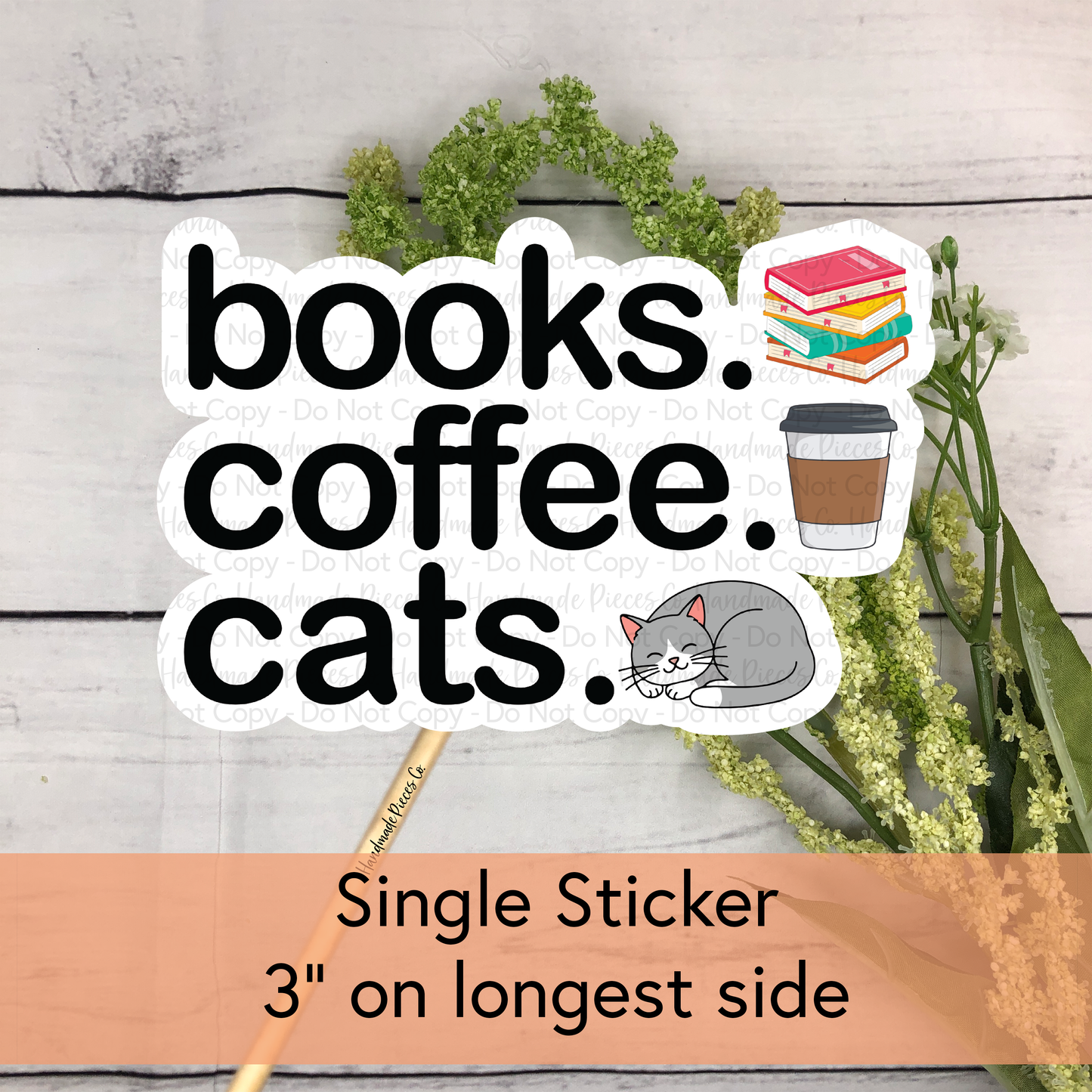 Books Coffee Cats - Vinyl Sticker