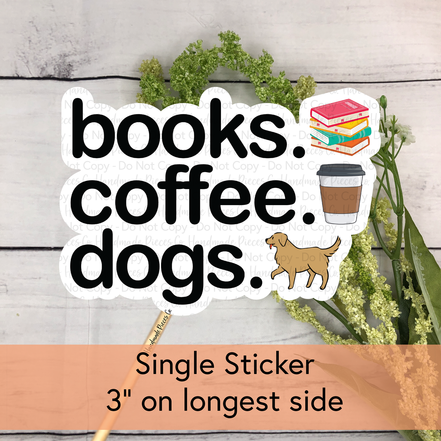 Books Coffee Dogs - Vinyl Sticker