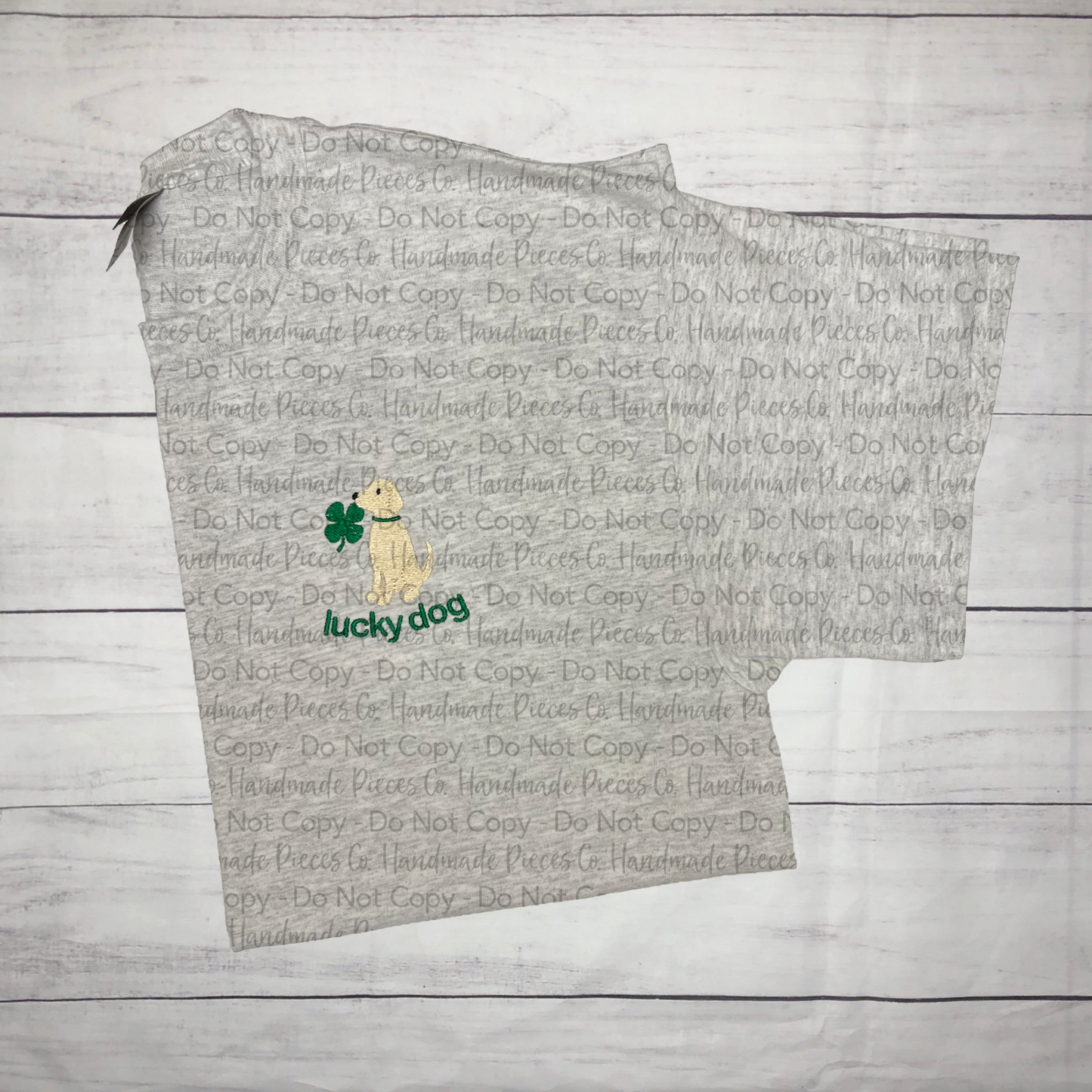 Sample Collection - Lucky Dog Embroidered Tshirt - Size Large