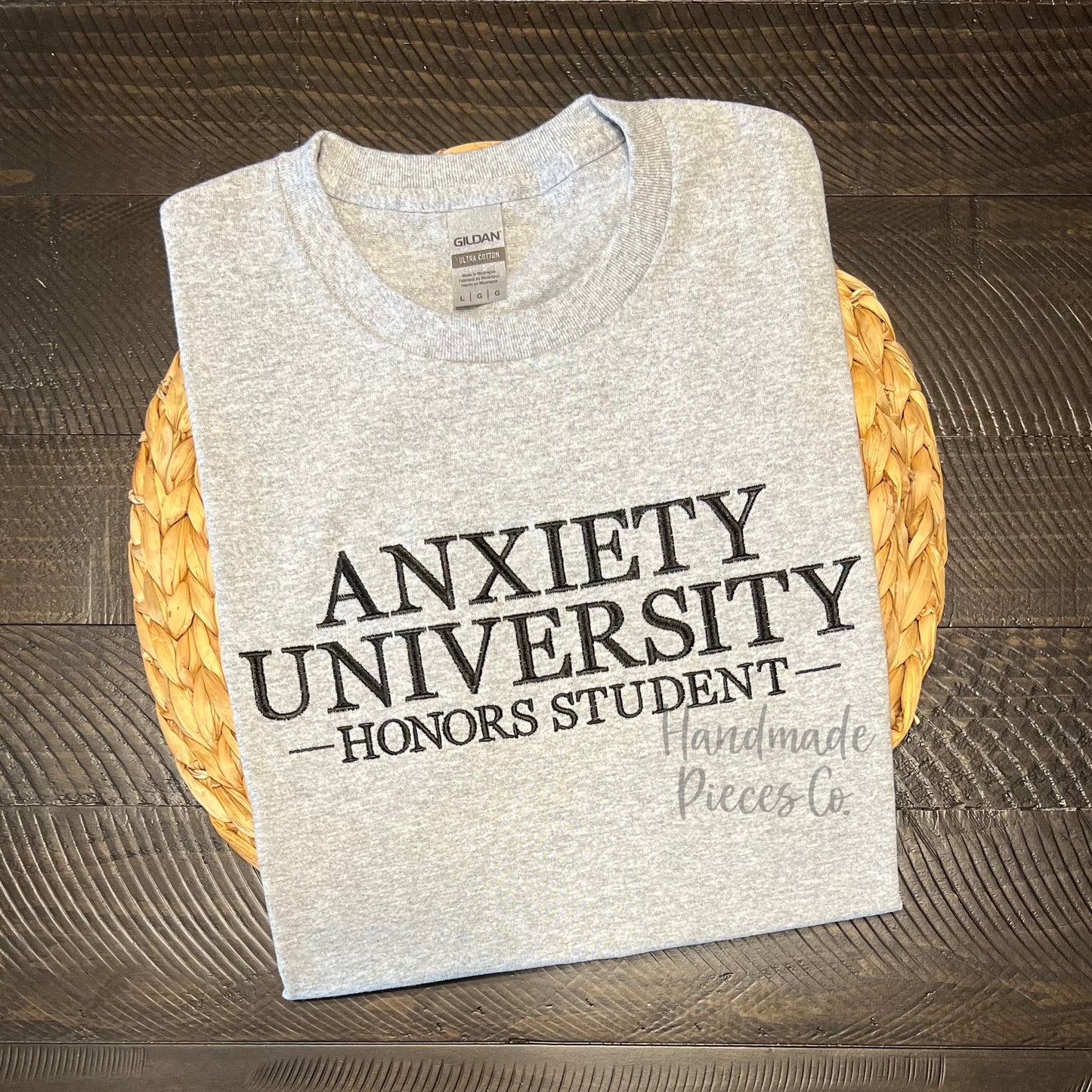 Sample Collection - Anxiety University, Honor Student Embroidered Tee - Size Adult Large