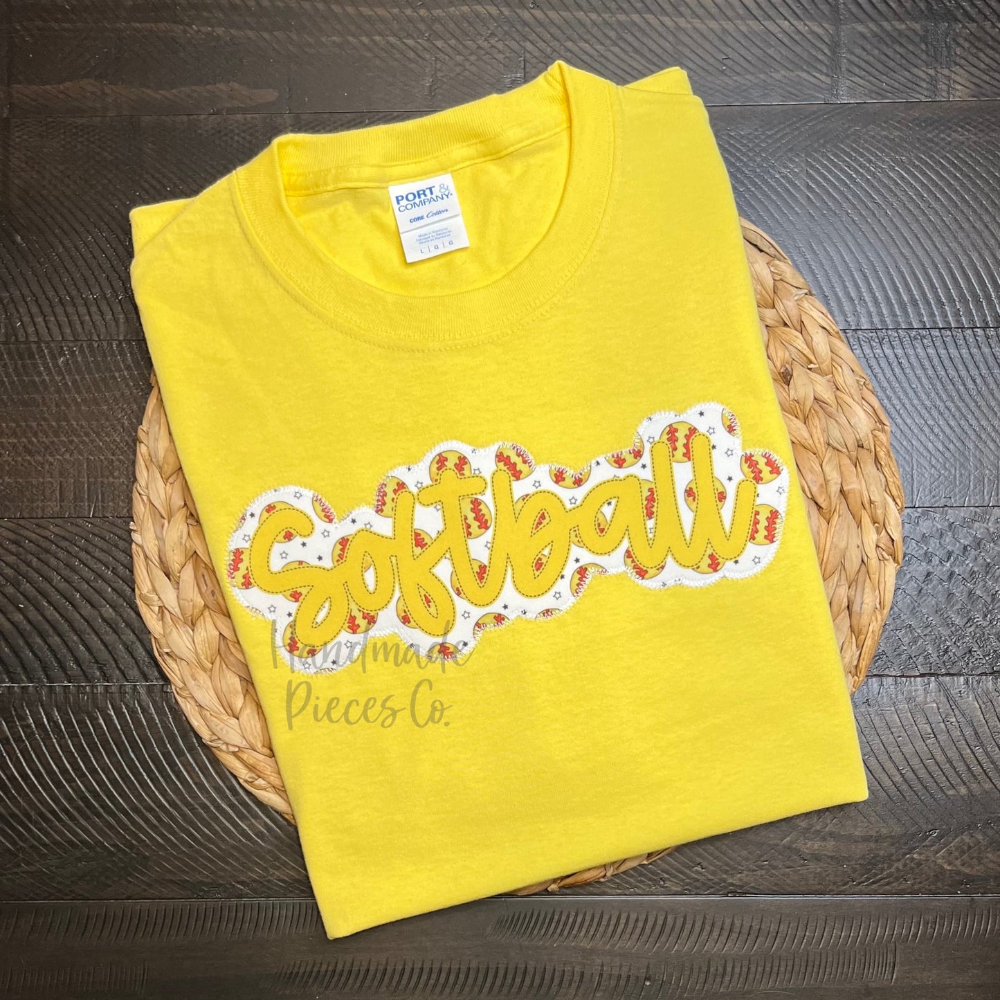 Sample Collection - Softball Script Embroidered Applique Garment - Size Adult Large