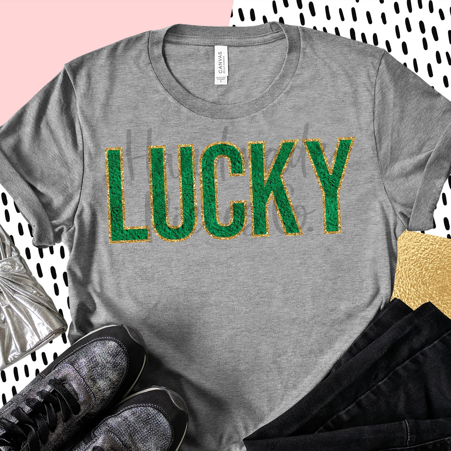 Lucky, Chenille - Green with Gold Outline - Digital Download