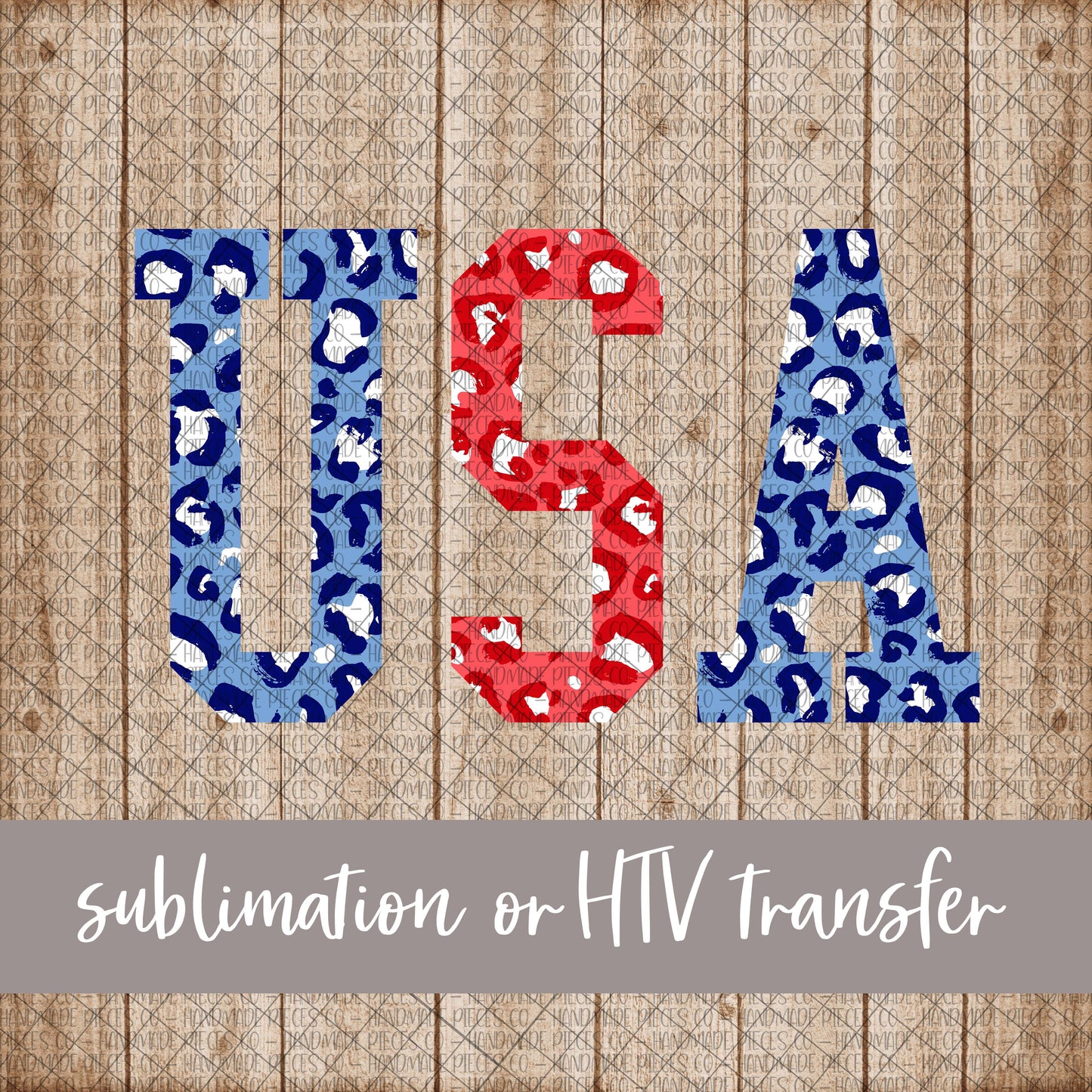 USA, Leopard Blue Red - Sublimation or HTV Transfer