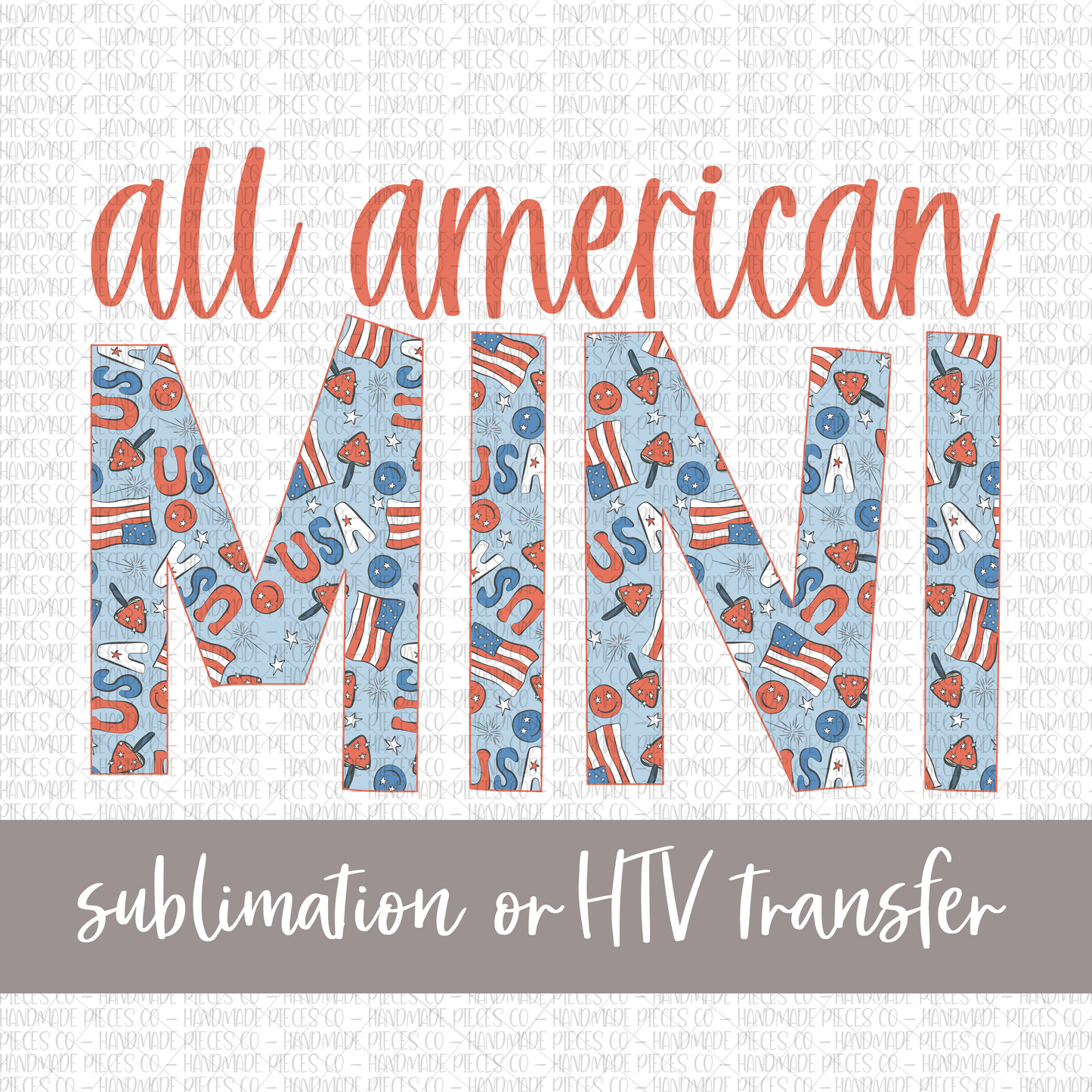 All American Mini, Patriotic Mix, Red - Sublimation or HTV Transfer