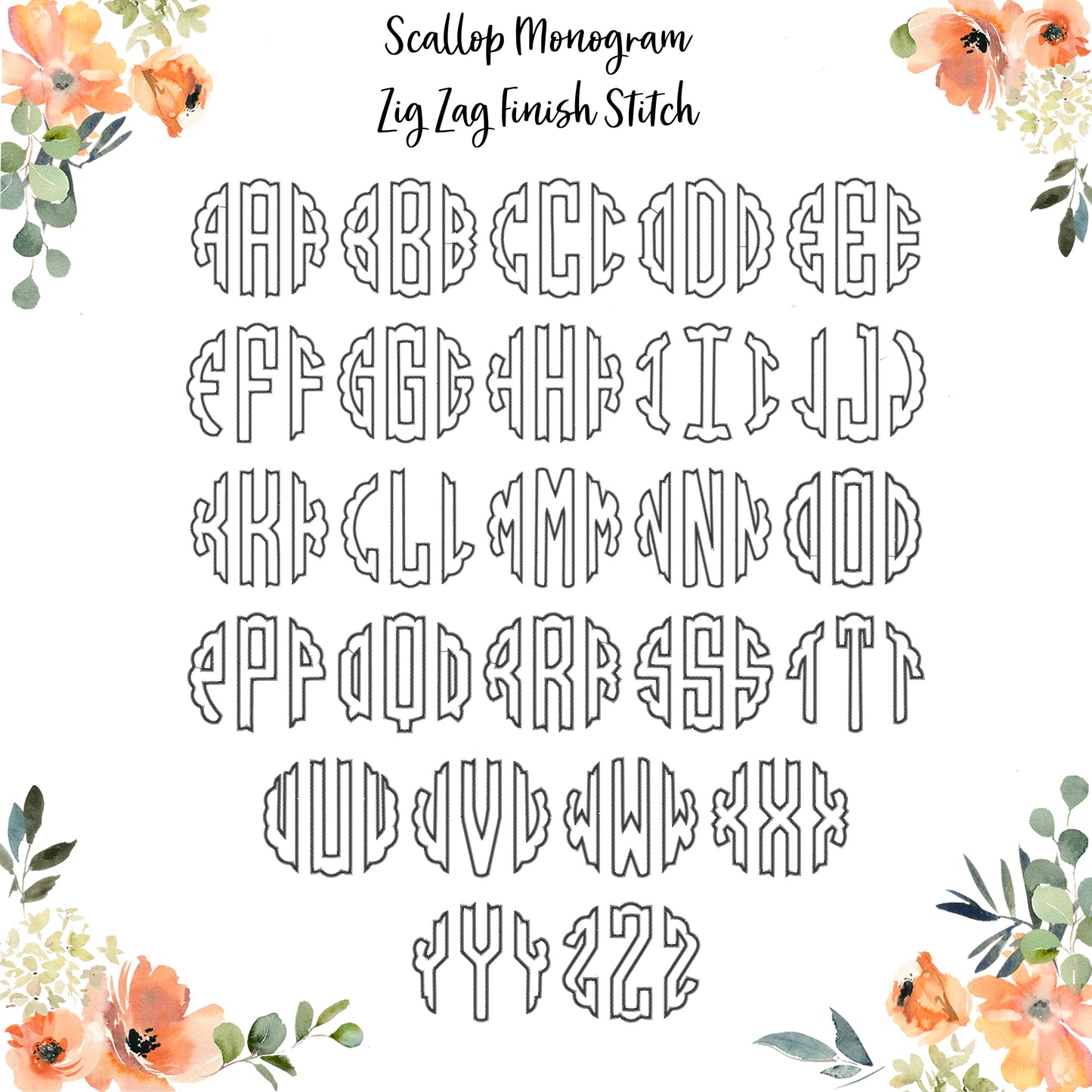 Monogram Embroidered Appliqué Garment, Scallop Zig Zag Stitch - Youth/Adult