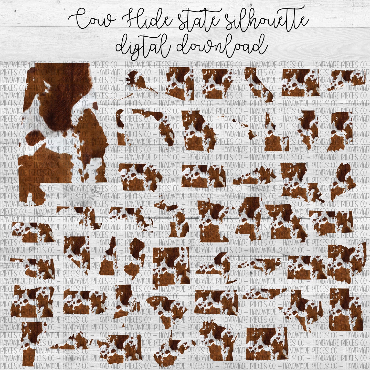 Cow Hide State Outline. - Multiple States - Digital Download