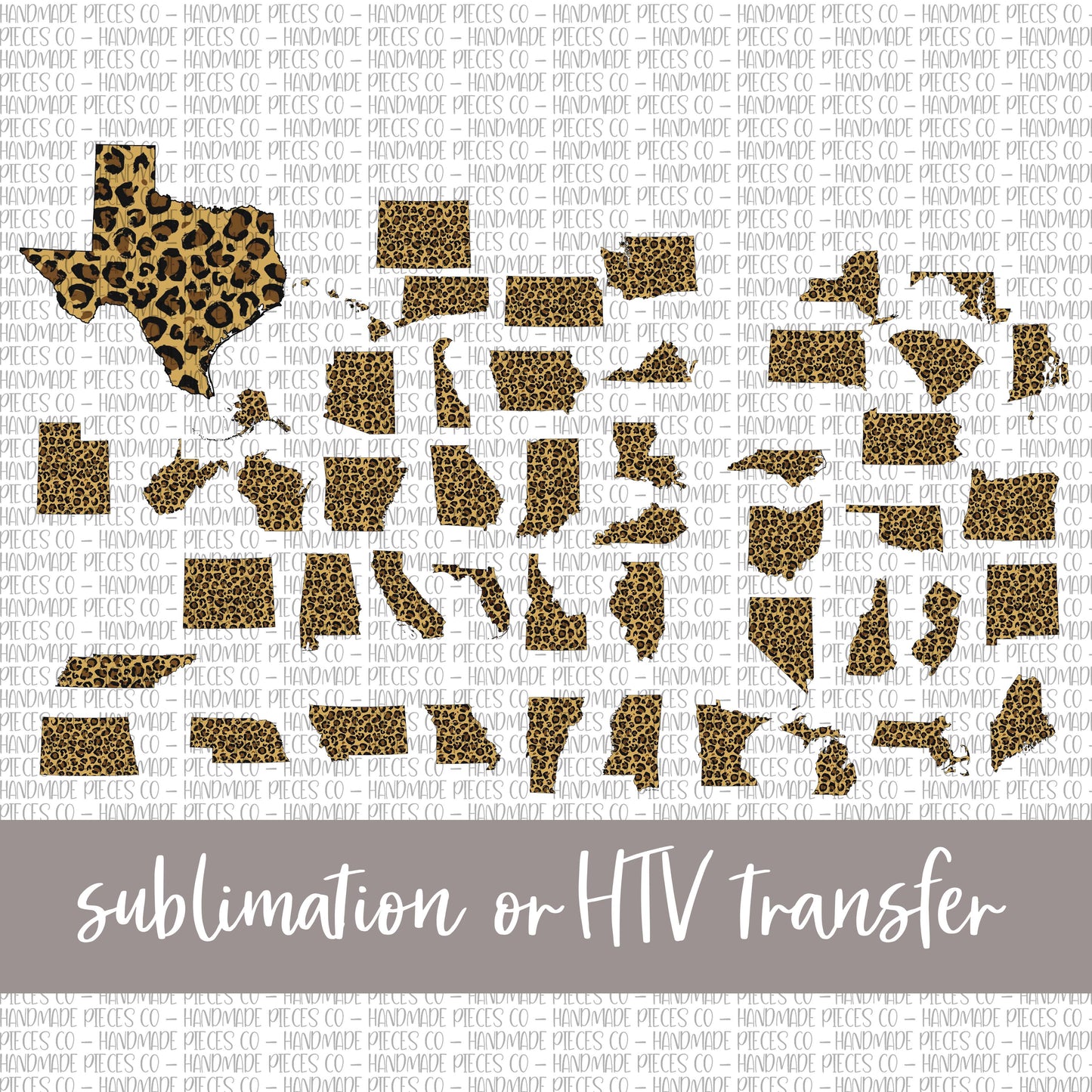 State Outline, Leopard - Sublimation or HTV Transfer