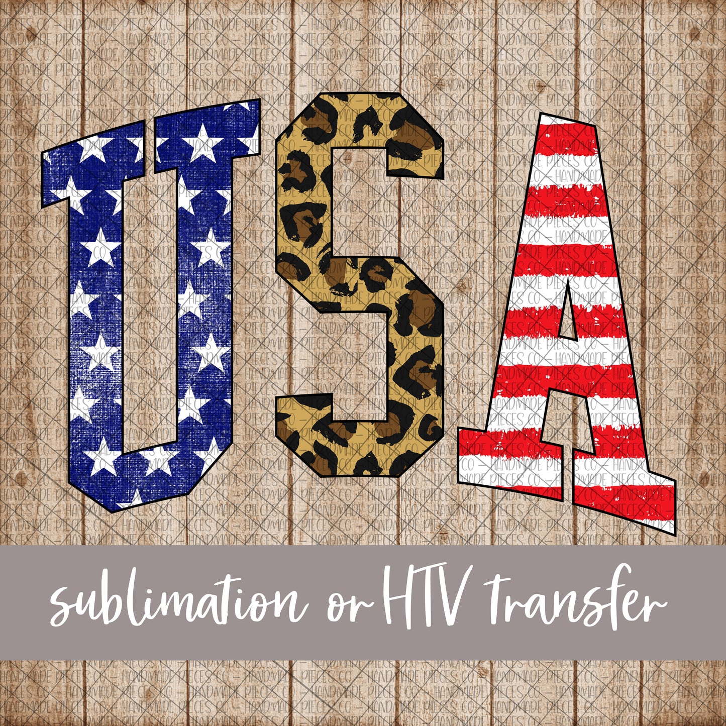 USA, Stars Leopard Stripes, Curved - Sublimation or HTV Transfer
