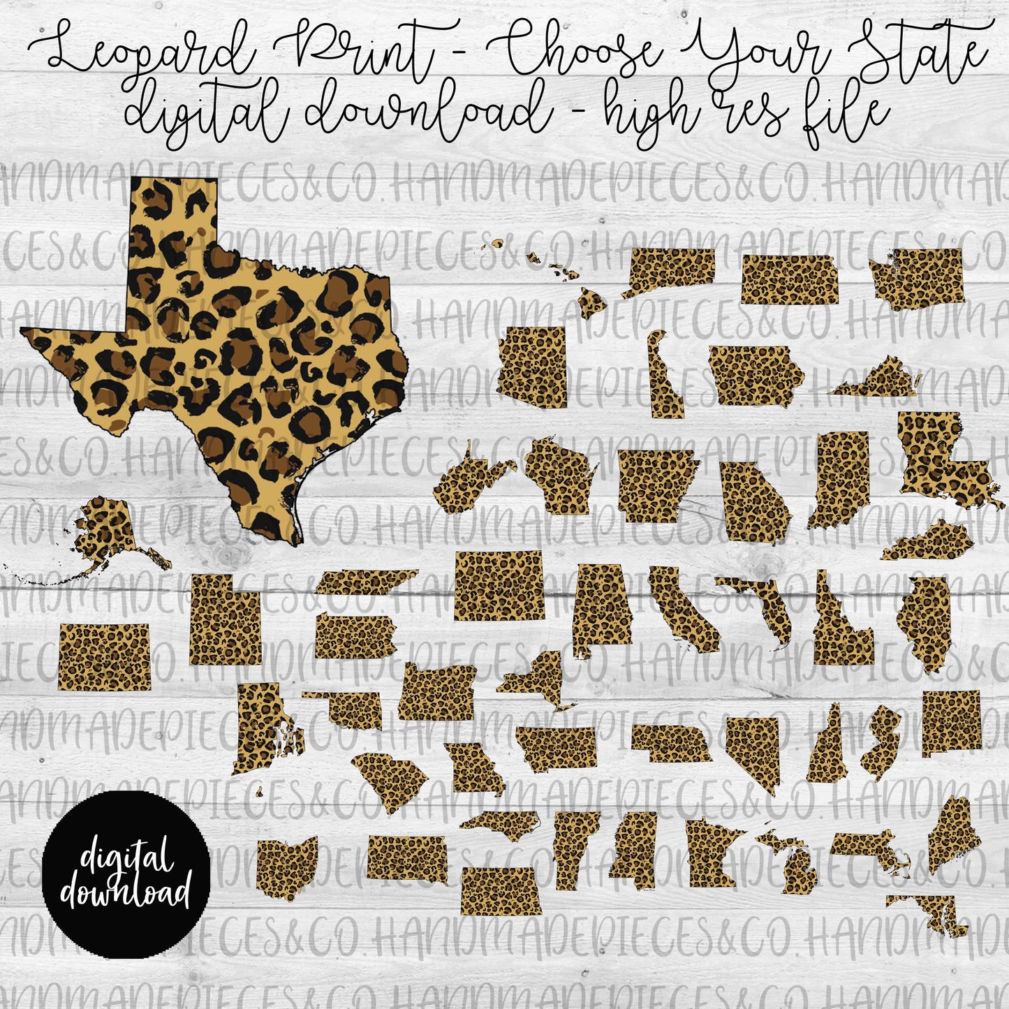 State Outline, Leopard - Multiple States - Digital Download