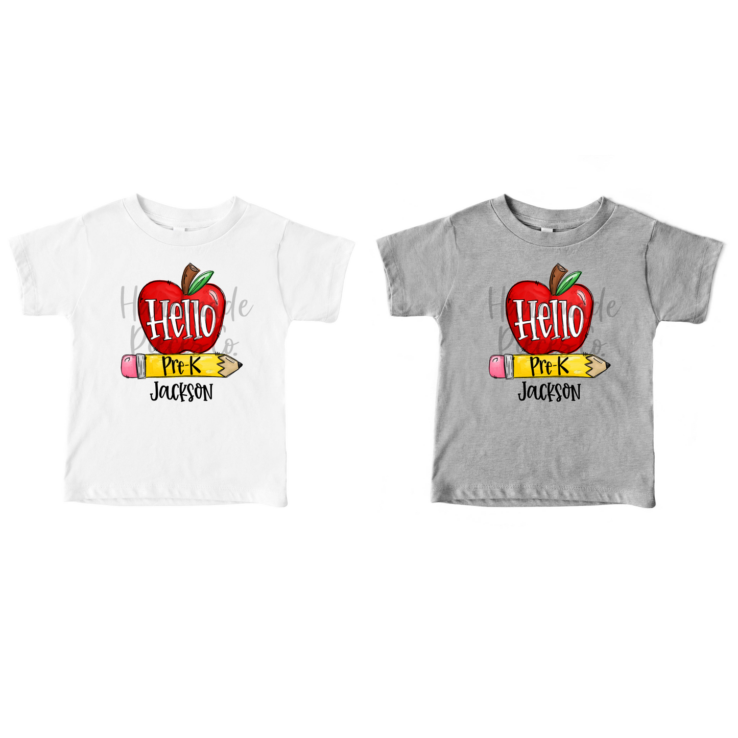 Hello Pre-K, Apple and Pencil - Name Optional - Sublimation or HTV Transfer