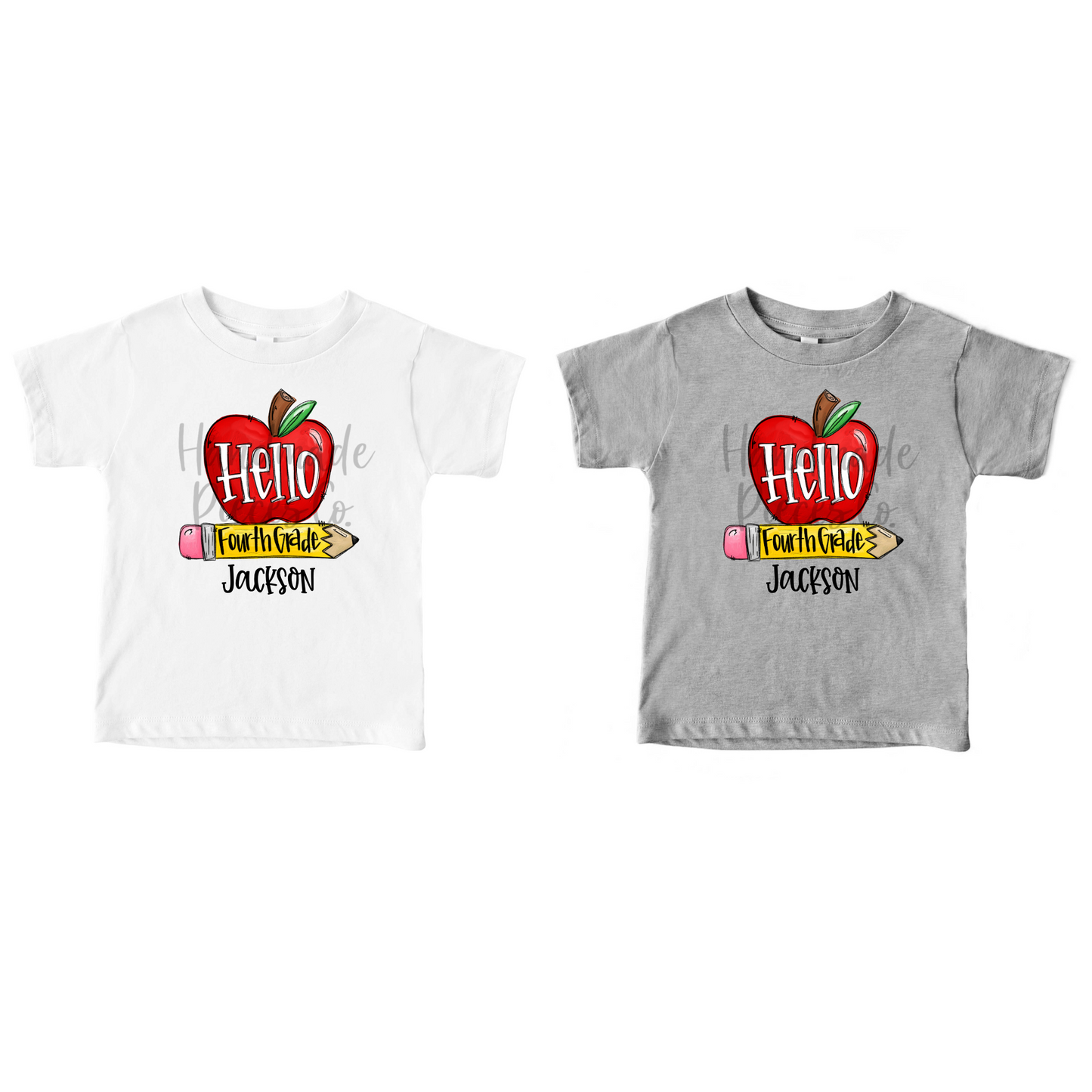Hello Fourth Grade, Apple and Pencil - Name Optional - Sublimation or HTV Transfer