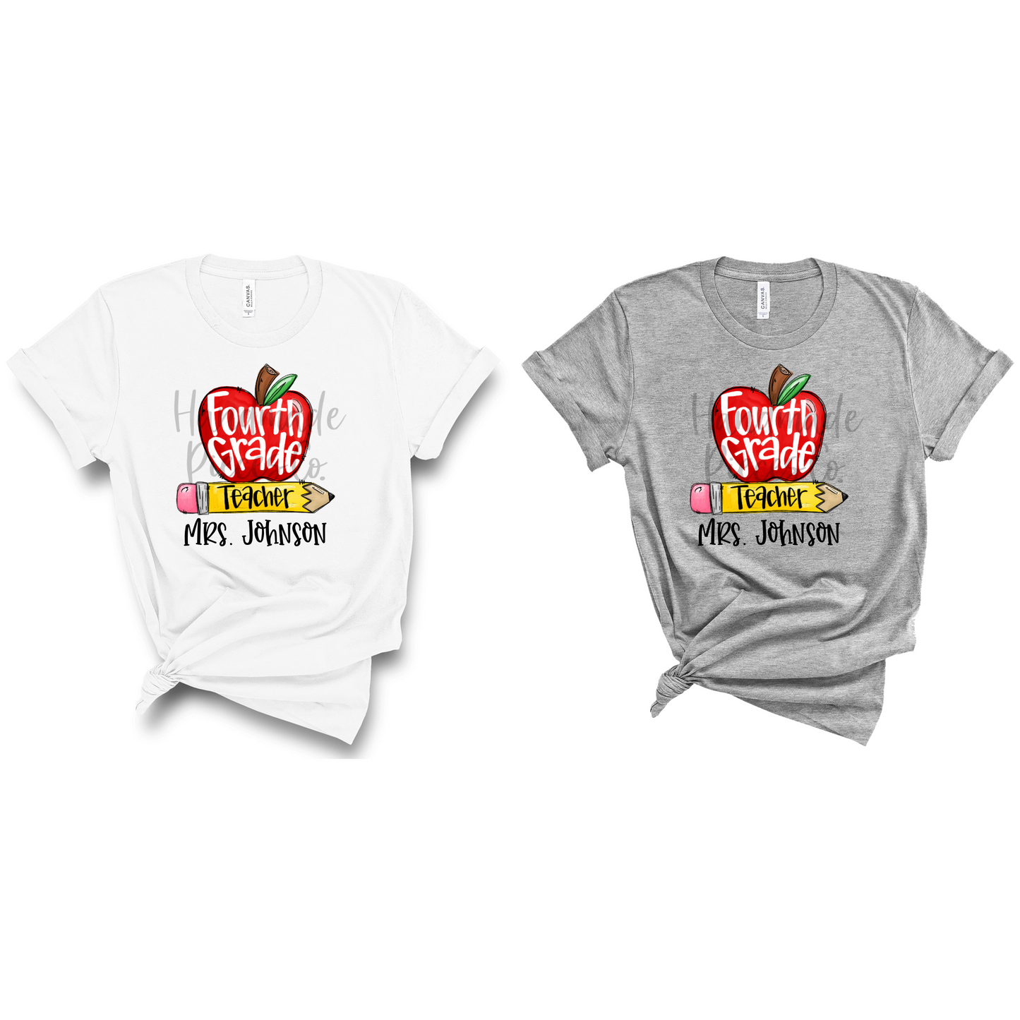 Fourth Grade Teacher, Apple and Pencil - Name Optional - Sublimation or HTV Transfer