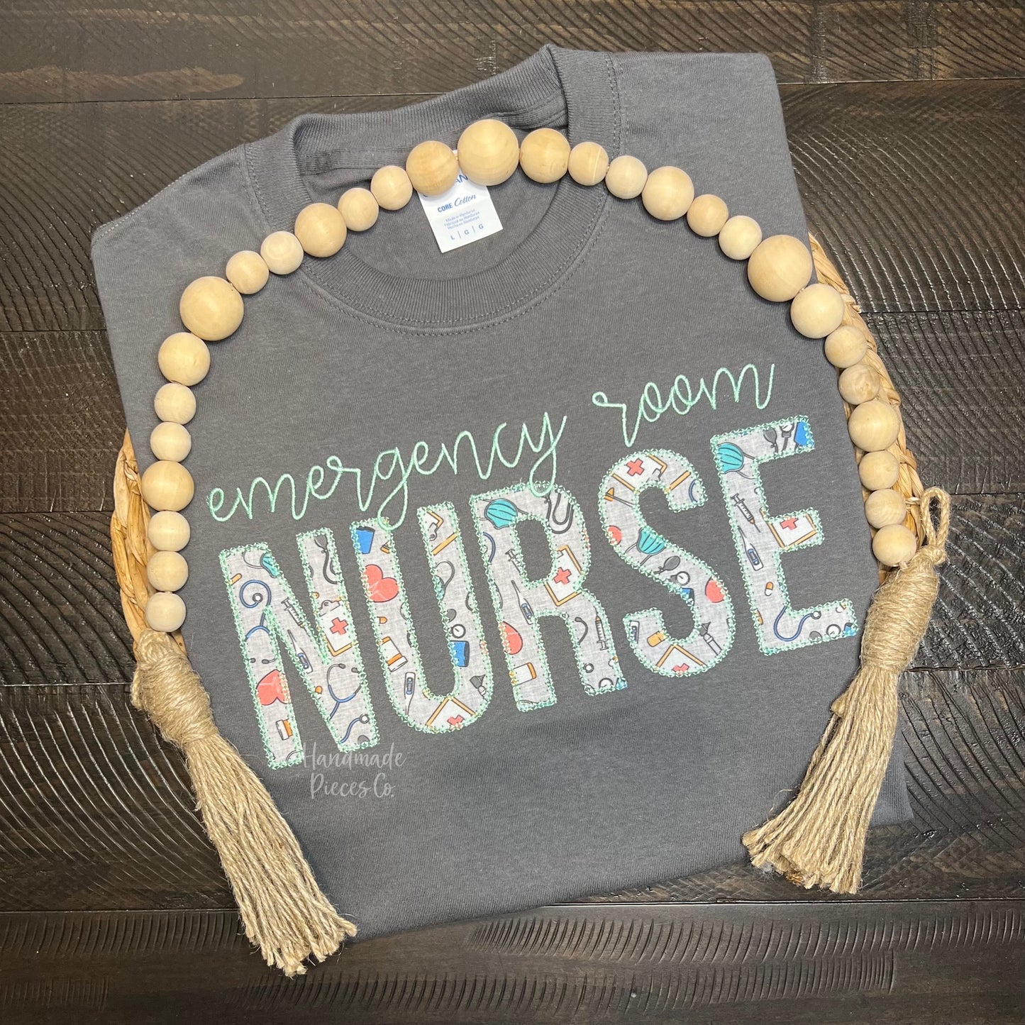 Create Your Own Nurse Appliqué with Text Above Embroidered Garment - Adult