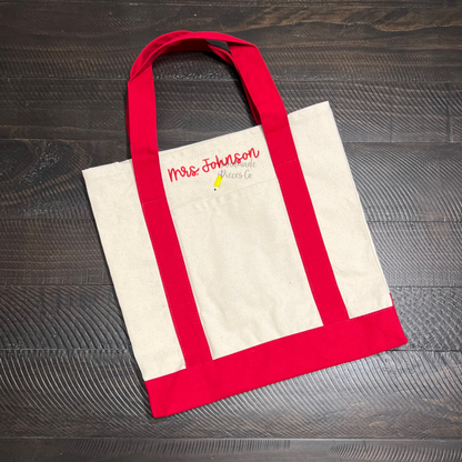 Embroidered Teacher Tote Bag