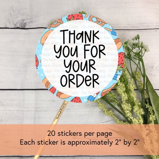 Thank You for Your Order - Packaging Sticker, Red, White & Blue Theme