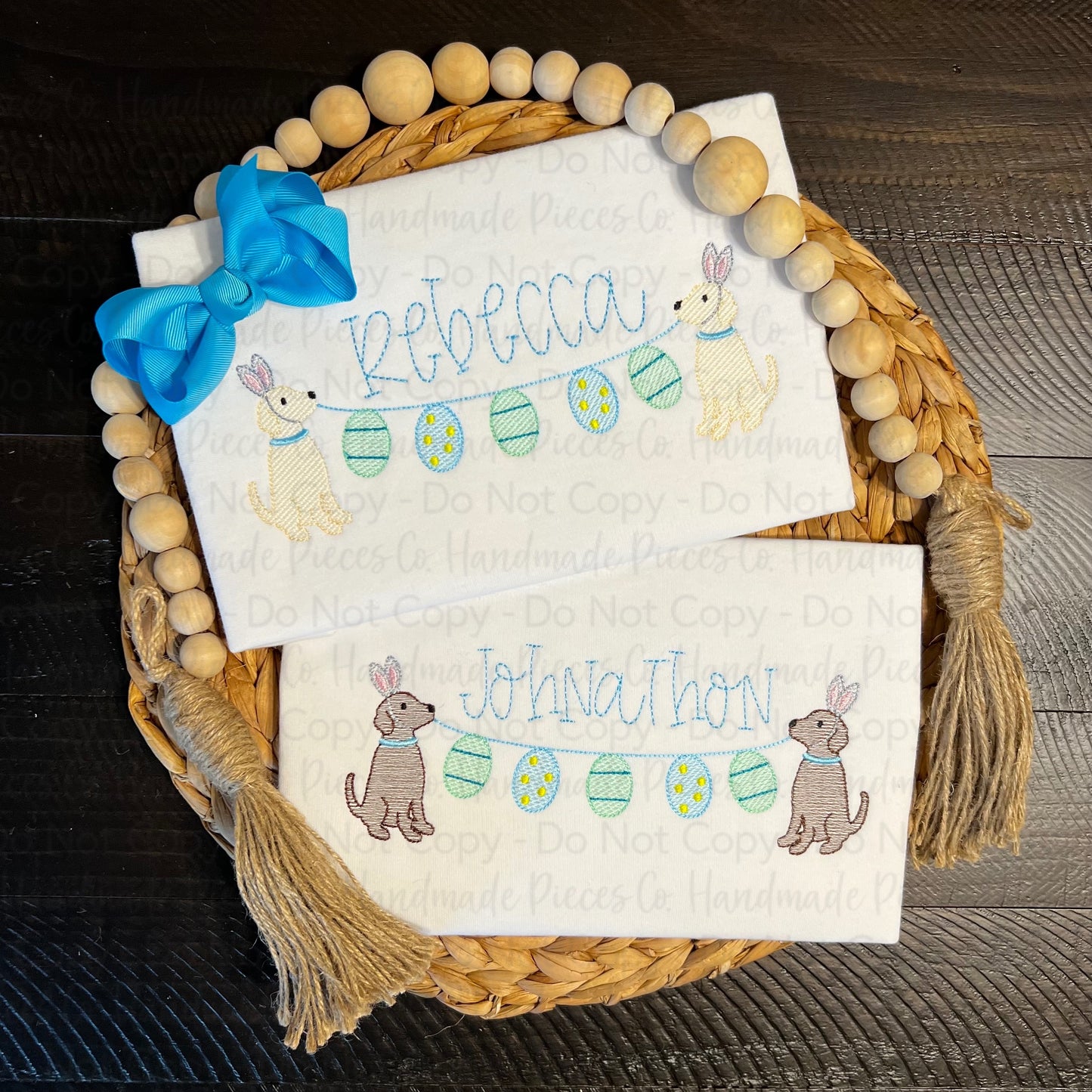 Dogs Holding Eggs, Easter Embroidered Shirt, Name Optional - Youth