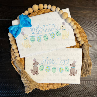 Dogs Holding Eggs, Easter Embroidered Shirt, Name Optional - Youth