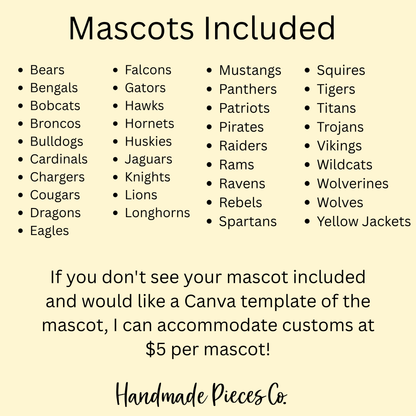 School Mascot Design Bundle - Varsity Arched Letters, Canva Template (37 Mascots) - Digital Download