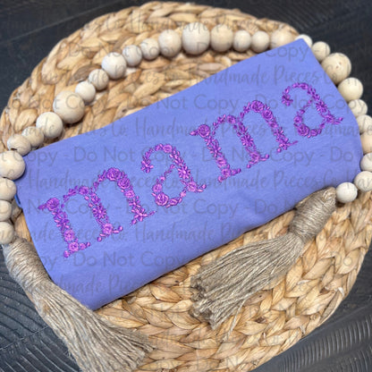 Custom Floral Name (Single Color) Embroidered Garment - Adult