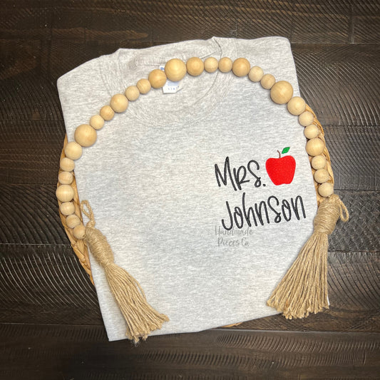 Name and Apple Embroidered Garment - Adult