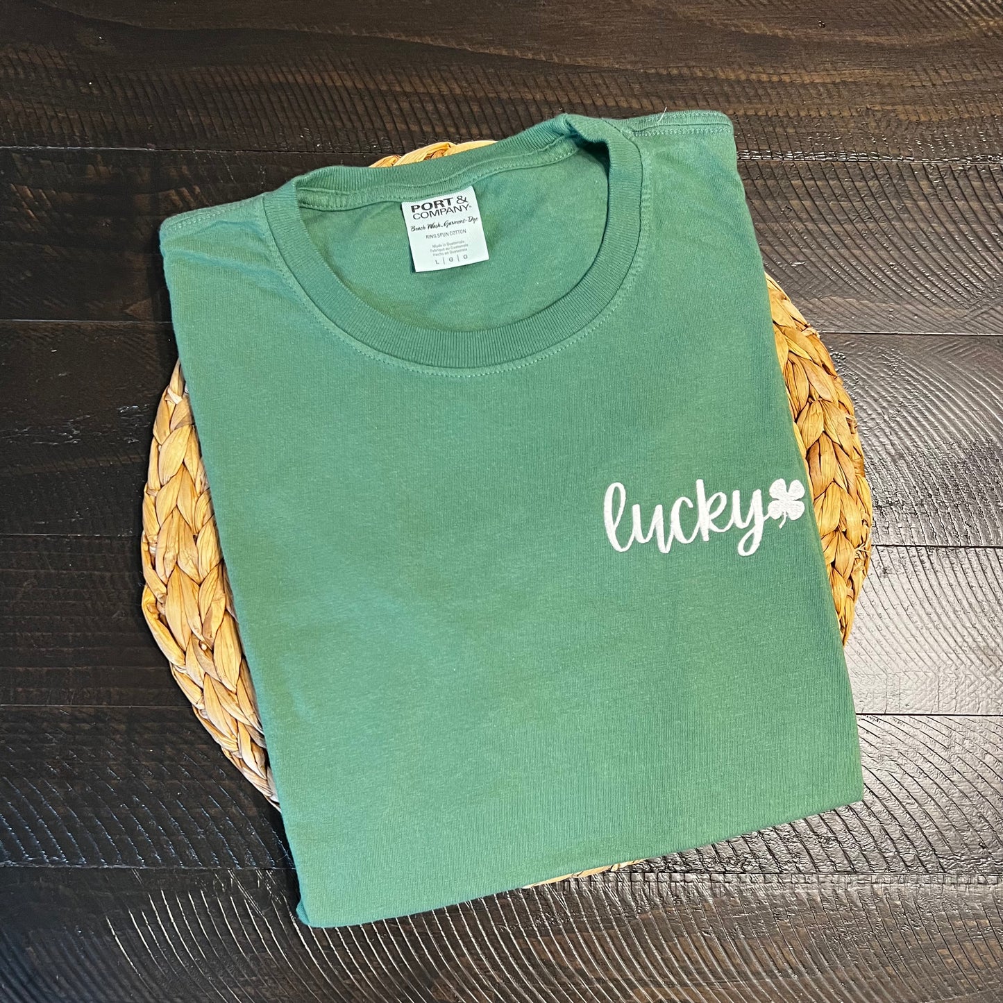 Lucky Script with Mini Shamrock Embroidered Garment - Youth/Adult