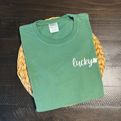 Lucky Script with Mini Shamrock Embroidered Garment - Youth/Adult