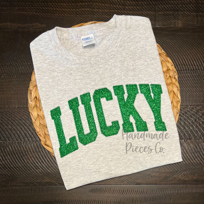 Lucky Applique Embroidered T-Shirt, Arched - Youth/Adult