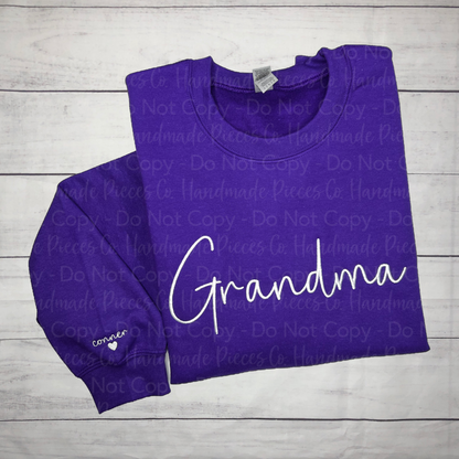 Custom Name with Sleeve Embroidered Sweatshirt or Hoodie - Adult