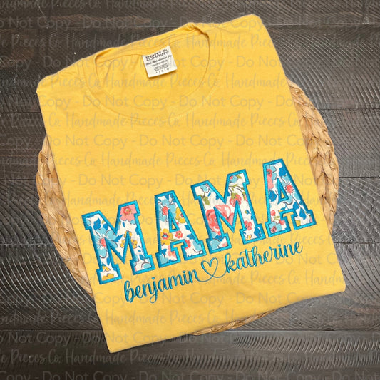 Custom Name Embroidered Appliqué with Script Names, Satin Stitch Garment - Adult