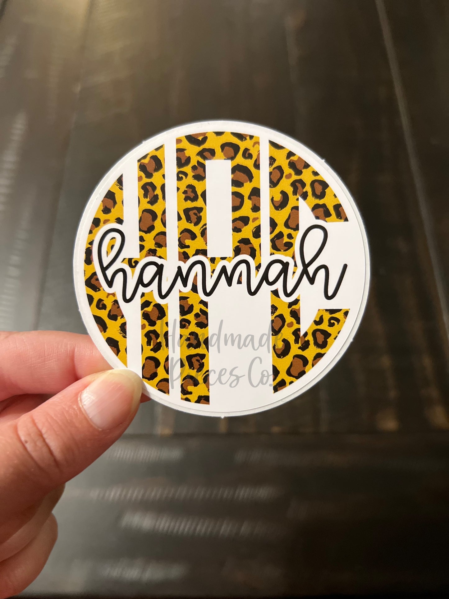 Circle Monogram and Name Vinyl Decal, Leopard