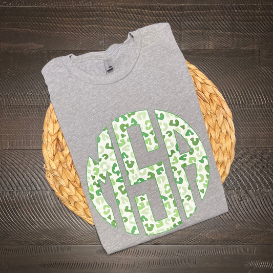 Green Leopard Graphic Monogram TShirt - Adult