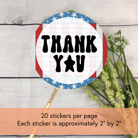 Thank You - Packaging Sticker, Red, White & Blue Theme