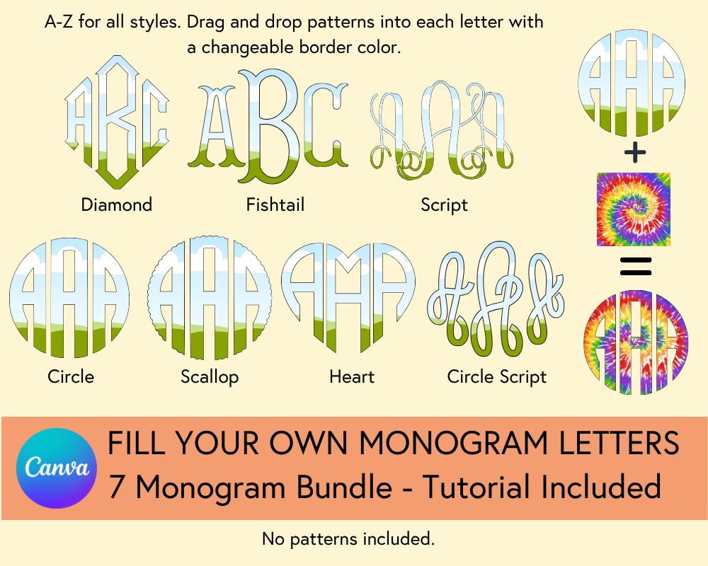 Fillable Canva Monogram Bundle, 7 Monograms - Digital Download