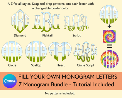 Fillable Canva Monogram Bundle, 7 Monograms - Digital Download