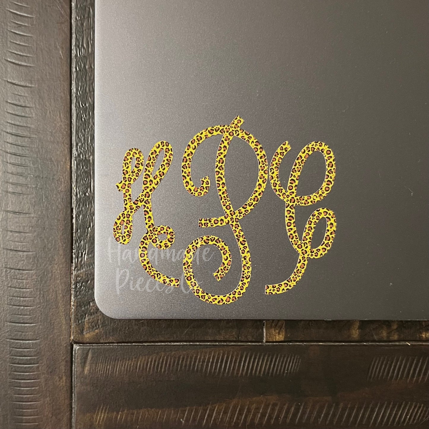 Circle Script Monogram Vinyl Decal, Leopard
