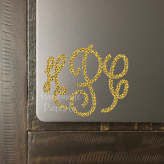 Circle Script Monogram Vinyl Decal, Leopard