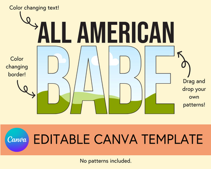 All American Babe Canva Template, Block and Cursive - Digital Download