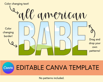 All American Babe Canva Template, Block and Cursive - Digital Download