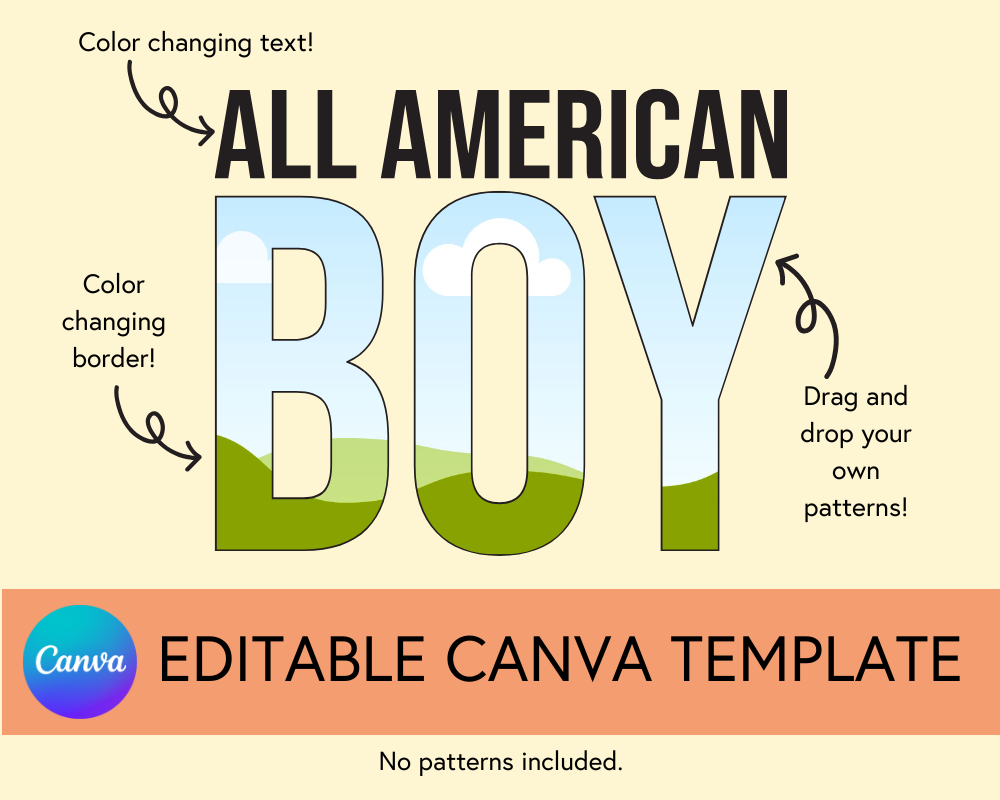 All American Boy Canva Template, Block and Cursive - Digital Download