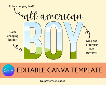All American Boy Canva Template, Block and Cursive - Digital Download
