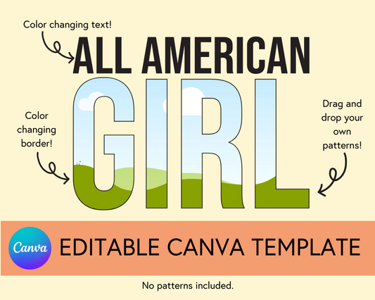 All American Girl Canva Template, Block and Cursive - Digital Download