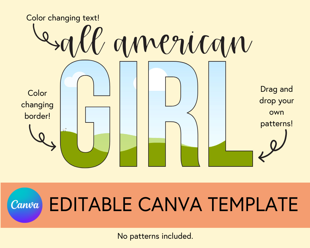 All American Girl Canva Template, Block and Cursive - Digital Download