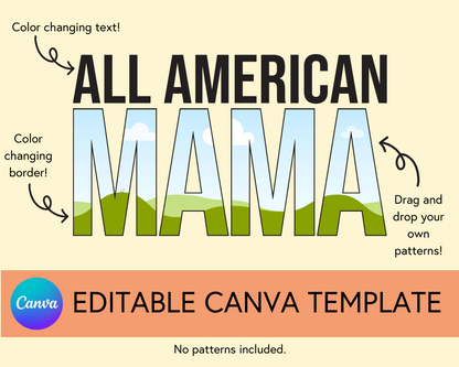 All American Mama Canva Template, Block and Cursive - Digital Download