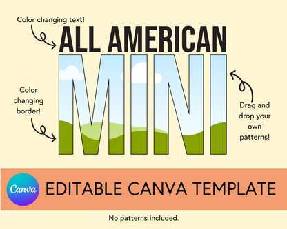All American Mini Canva Template, Block and Cursive - Digital Download