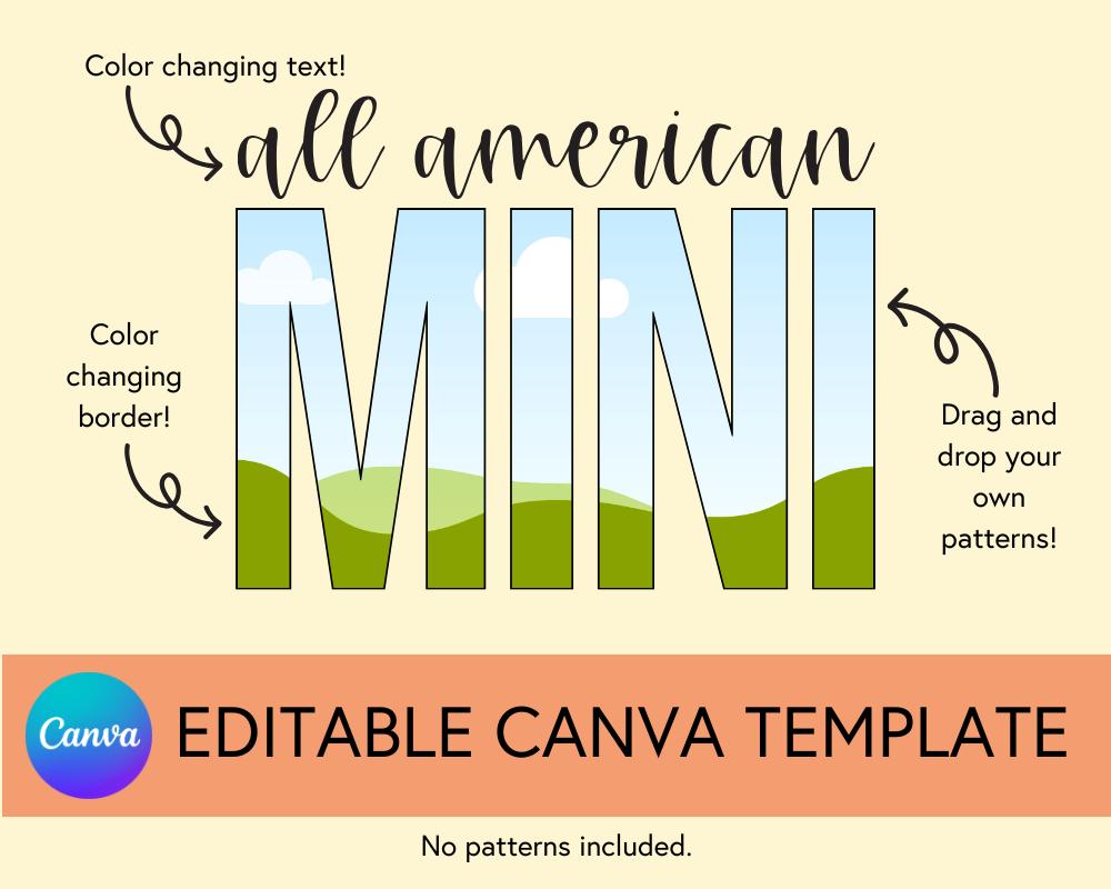 All American Mini Canva Template, Block and Cursive - Digital Download