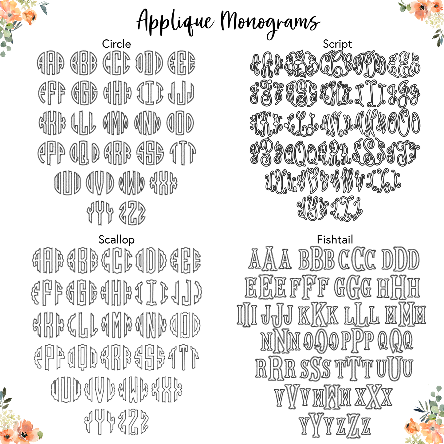 Blue Floral Embroidered Applique Monogram Garment - Youth/Adult