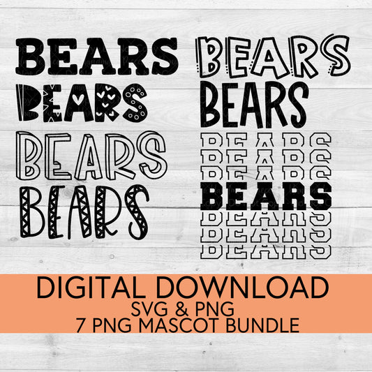 Bears School Mascot PNG/SVG Bundle - Digital Download