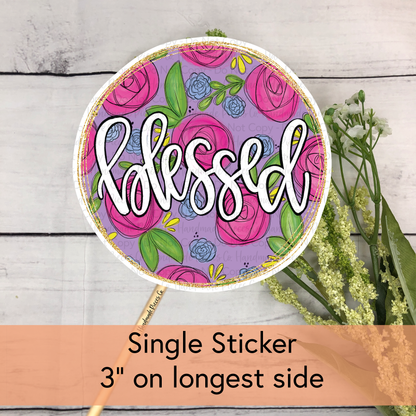 Blessed, Floral Round  - Vinyl Sticker