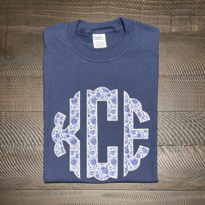 Blue Floral Embroidered Applique Monogram Garment - Youth/Adult
